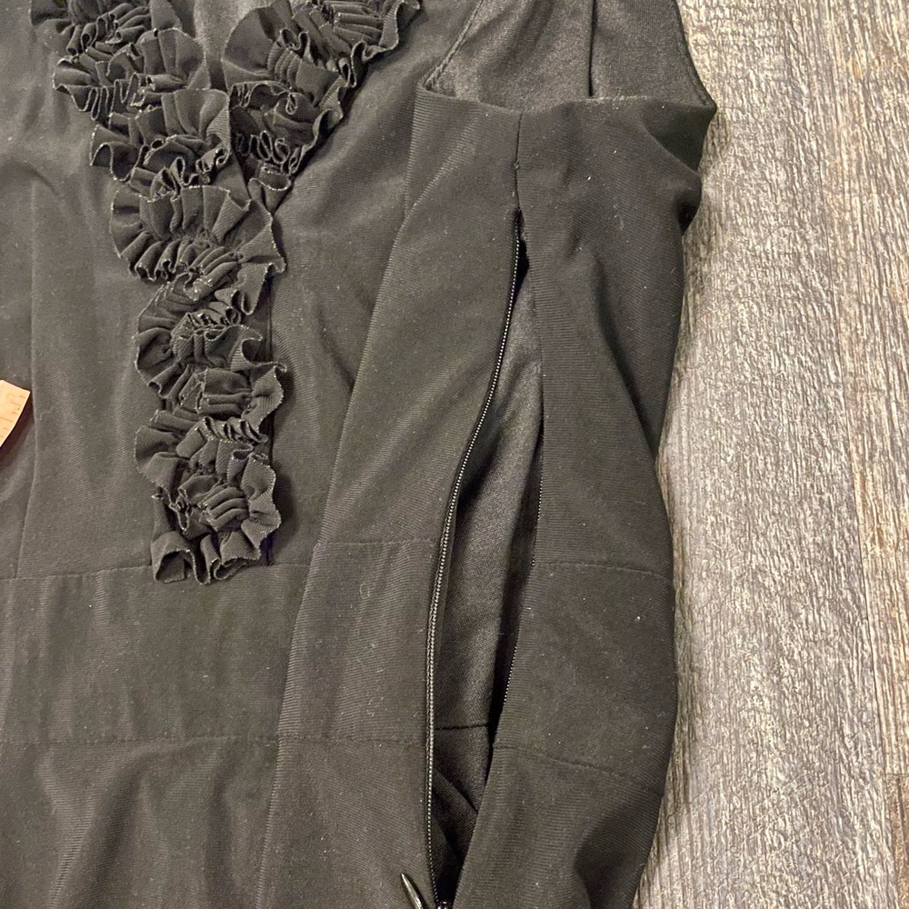 Tall Friendly Just Taylor Black Formal Stretchy Pleated Midi Shift Dress, 10 - Picture 9 of 10